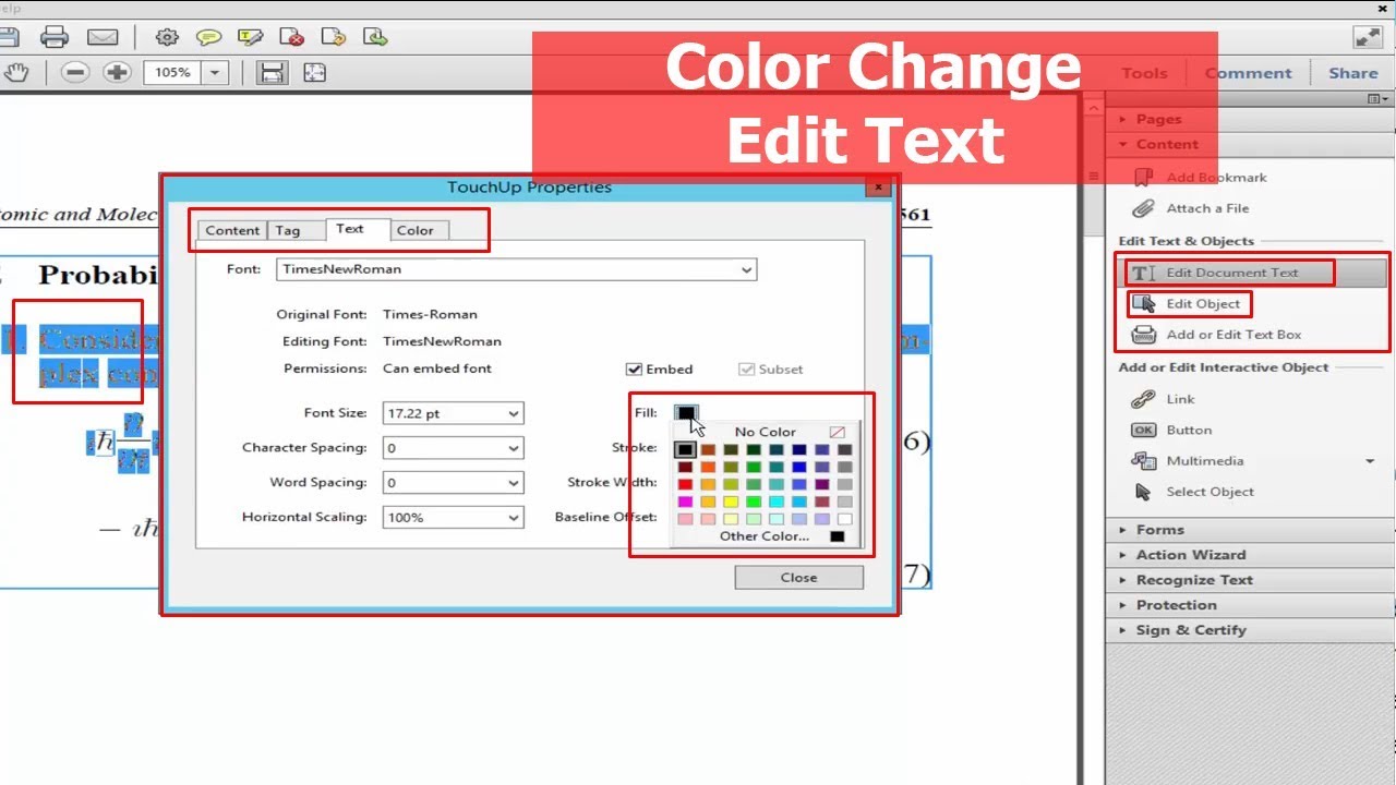 Change Color And Edited Text By Using Adobe Acrobat Pro Youtube